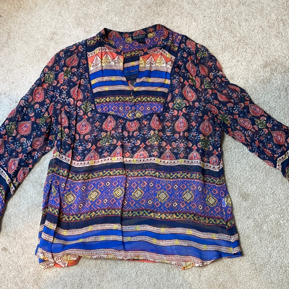 Lucky Brand size large silk 3/4 sleeve blouse